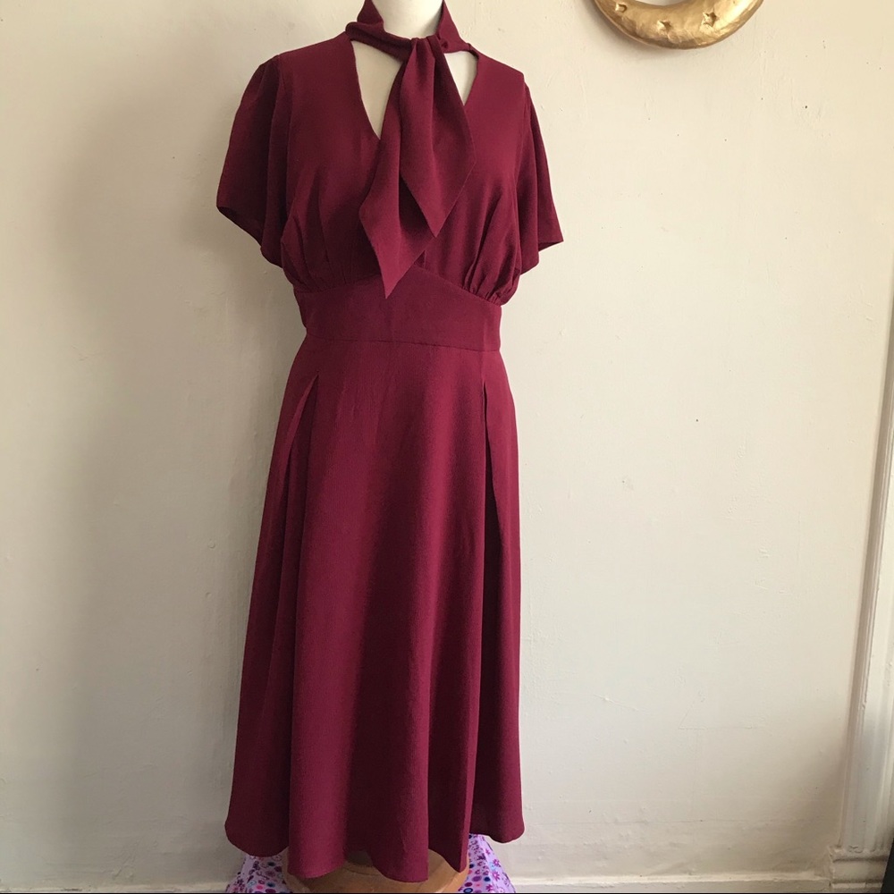 Collectif by ModCloth Burgundy Retro Dress Plus